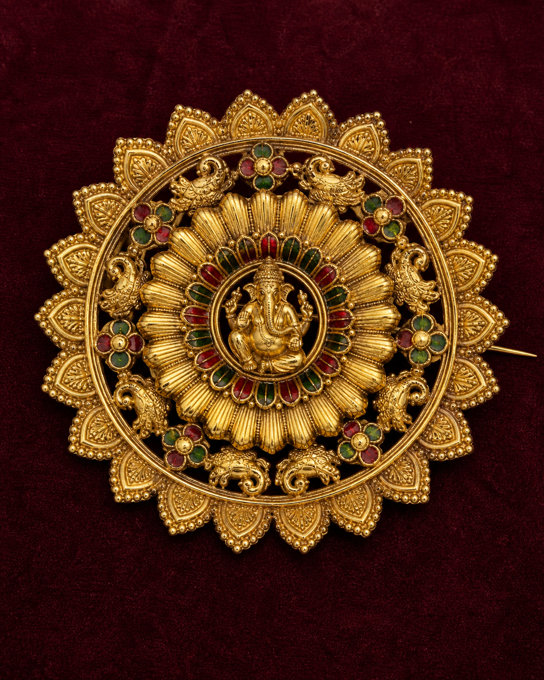 Gold-plated Newari Lunswan bridal head flower with Ganesh at the centre